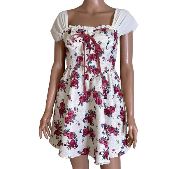 Women's Dress Floral Print Off Shoulder Lace Up Front peasant corset top SZ S - Picture 4 of 10